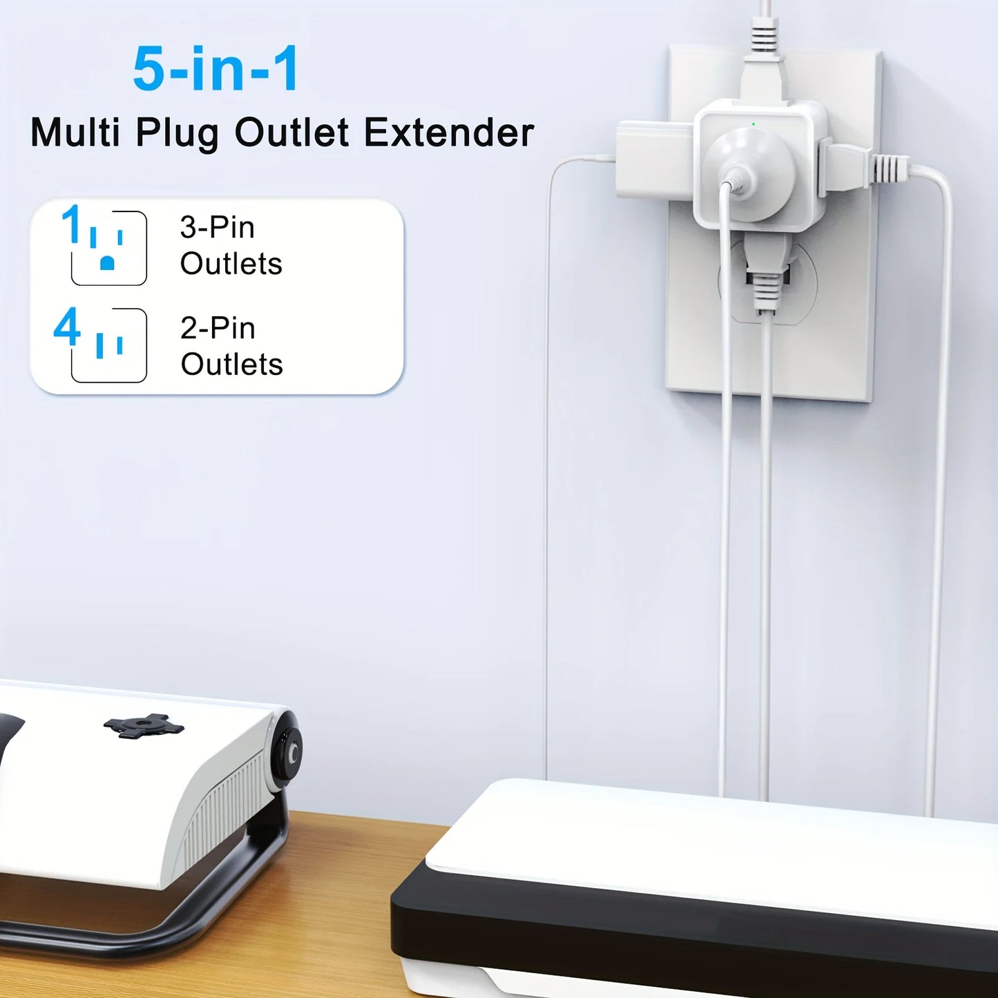 5 Way Multi Plug Outlet Extender, Wall Outlet Expander