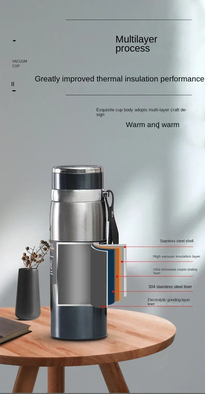 1L Thermal Water Bottle Keep Cold and Hot Water Bottle Stainless Steel